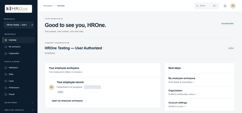 HROne Employee workspace dashboard
