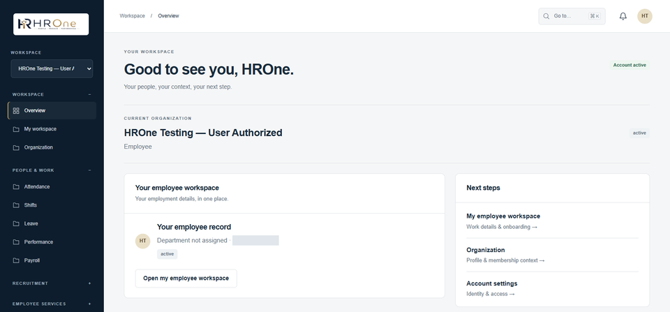 HROne employee workspace portal