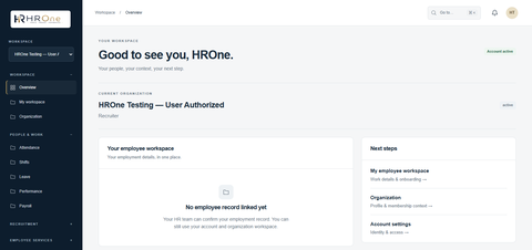 HROne Recruiter workspace dashboard