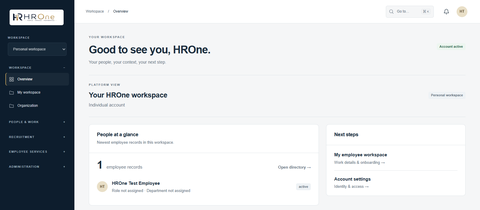 HROne Super Admin workspace dashboard