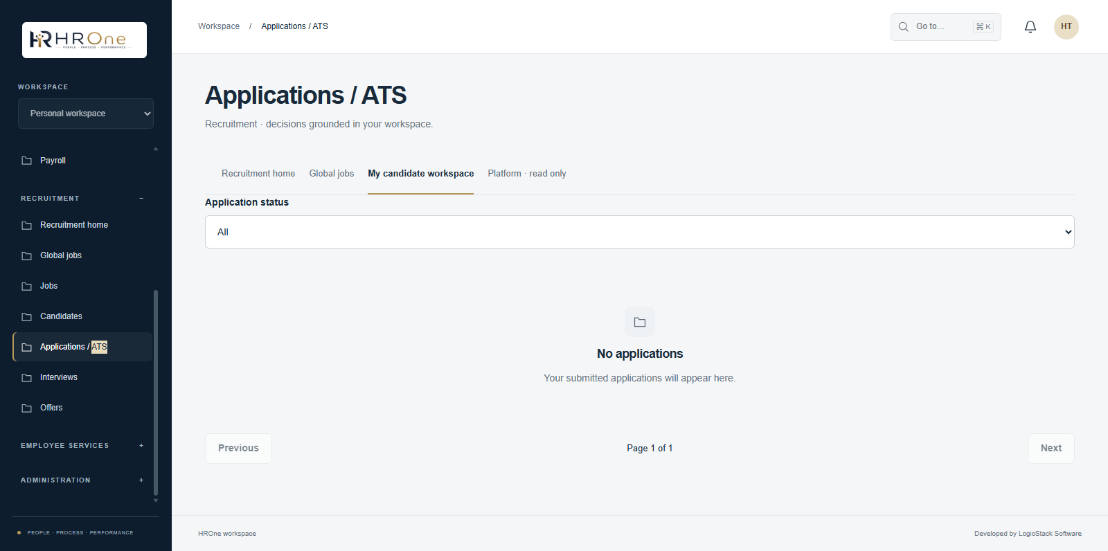 HROne Applications and ATS workspace