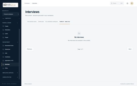 HROne Interviews recruitment workspace