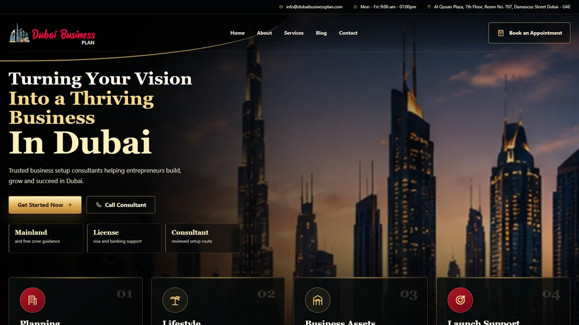 Dubai Business Plan premium lead generation website desktop preview