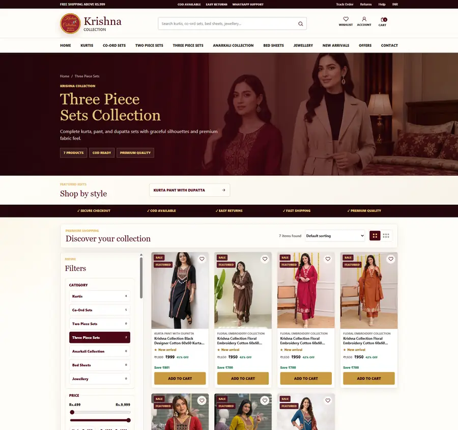 Krishna Collection category page screenshot