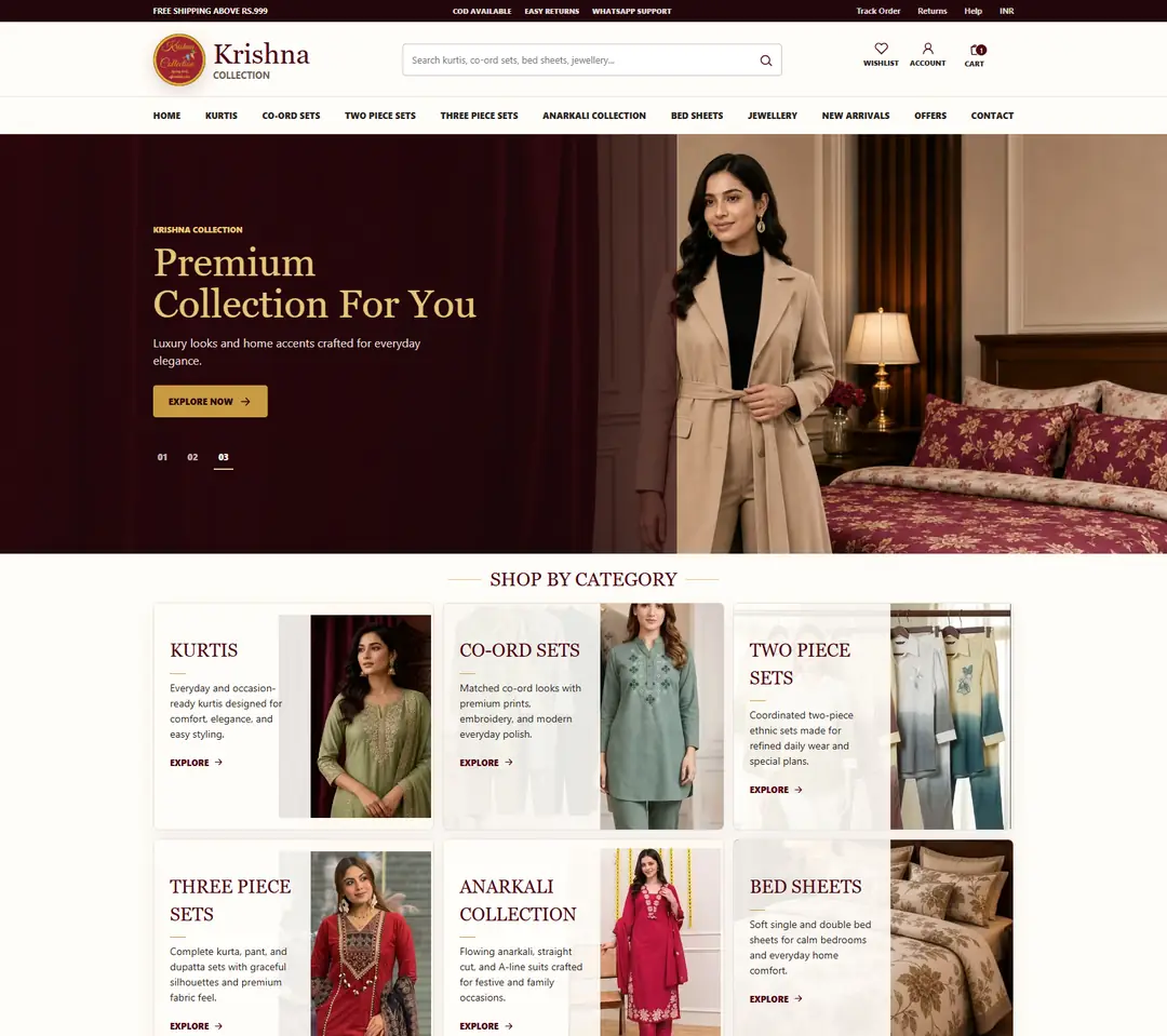 Krishna Collection ecommerce homepage screenshot