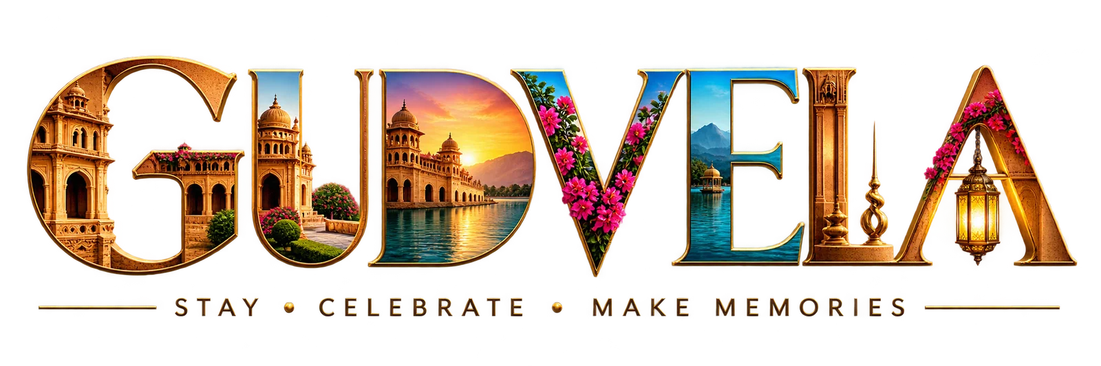 GUDVELA wordmark with Jaipur architectural imagery